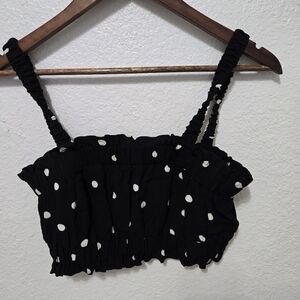 H&M cropped tube tank top straps polka dot black ruched